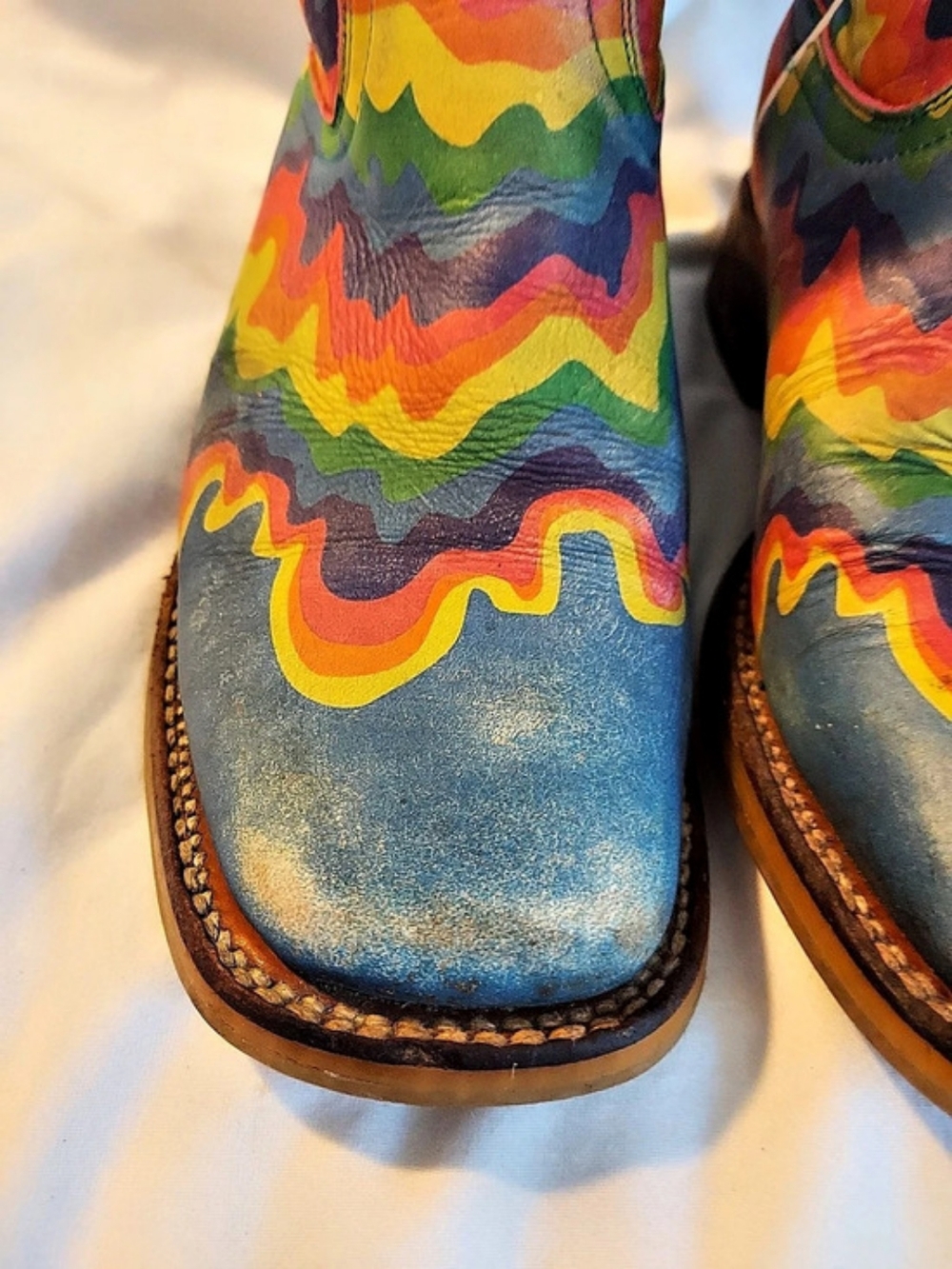 Tin Haul "Neon Melt" Psychedelic Rainbow Leather Cowboy Boots - Size 8.5 - Picture 11 of 15